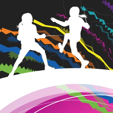 Aktif erkek ve kadın spor siluetleri soyut doğrultusunda eskrim 