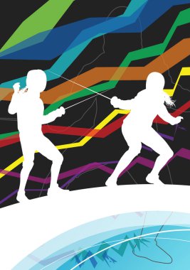 Aktif erkek ve kadın spor siluetleri soyut doğrultusunda eskrim 