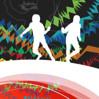 Aktif erkek ve kadın spor siluetleri soyut doğrultusunda eskrim 