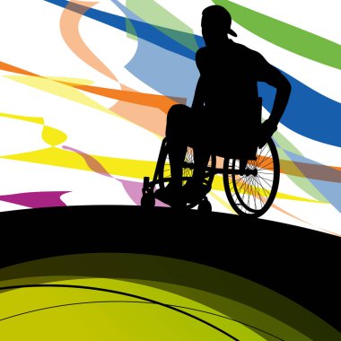 Bir tekerlekli sandalye Engelli tıbbi sağlık siluet soyut erkeklerde 