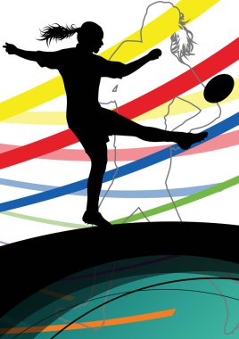 Etkin kadınlar rugby oyuncular genç sağlıklı spor siluetleri abstr