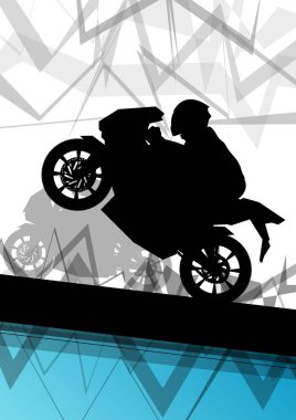 Spor motosiklet binici ve motosiklet siluetleri soyut Hüseyin