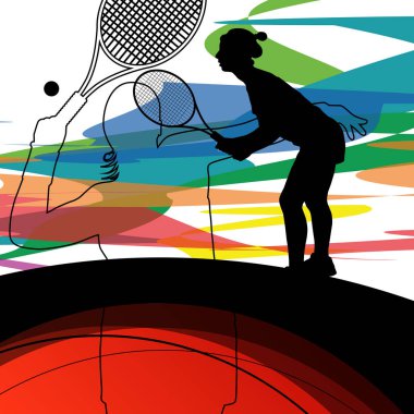 Soyut backgrou Tenis oyuncular aktif spor siluetleri vektör