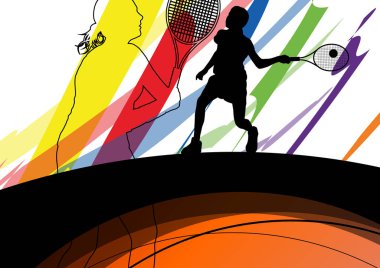 Soyut backgrou Tenis oyuncular aktif spor siluetleri vektör
