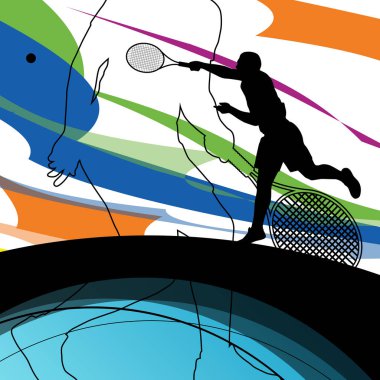 Soyut backgrou Tenis oyuncular aktif spor siluetleri vektör