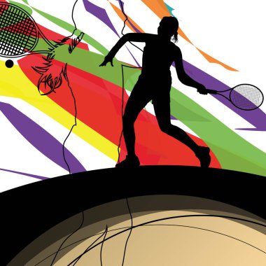 Soyut backgrou Tenis oyuncular aktif spor siluetleri vektör