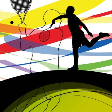 Soyut backgrou Tenis oyuncular aktif spor siluetleri vektör