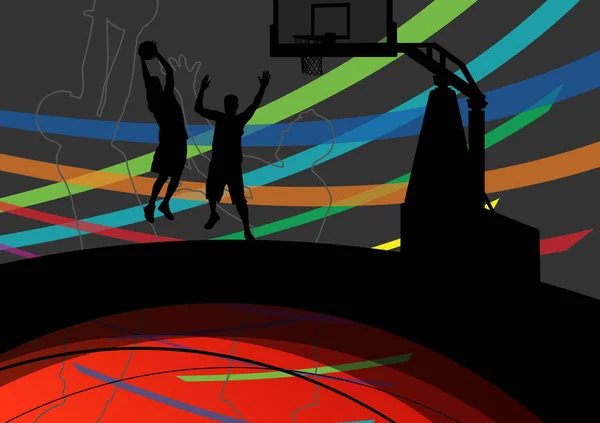 Muži basketbal hráči aktivní a zdravý sport siluety vect — Stockový vektor