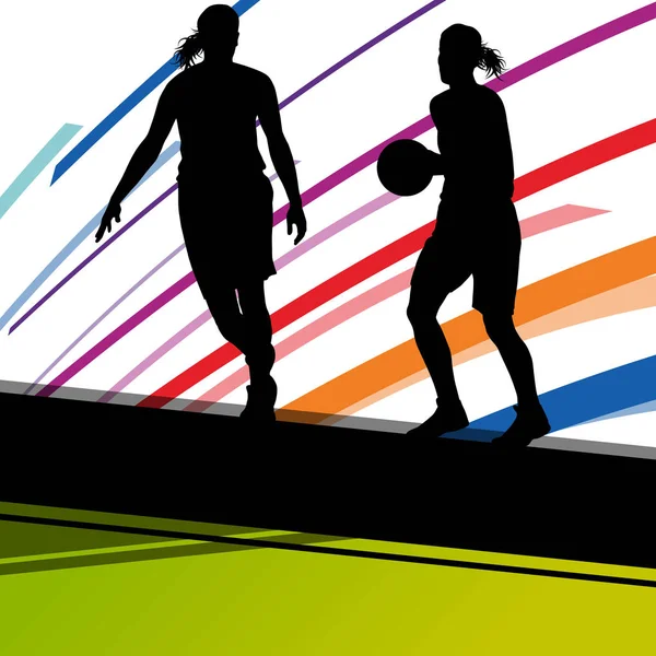 Koszykówka graczy młodych, aktywnych kobiet sport zdrowej sylwetki — Wektor stockowy