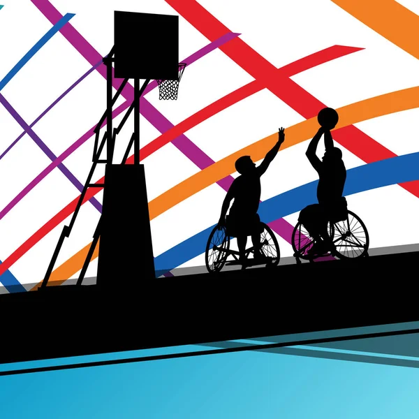Gehandicapte mannen basketbalspelers in een rolstoel gedetailleerde sport c — Stockvector