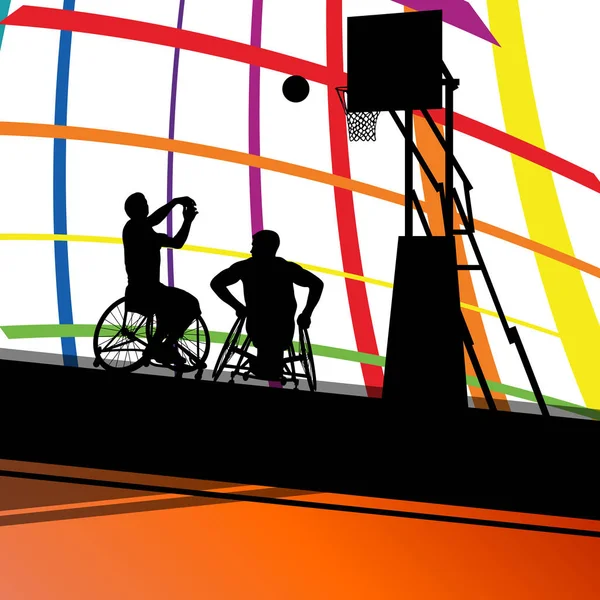 Homens deficientes jogadores de basquete em uma cadeira de rodas esporte detalhado c —  Vetores de Stock