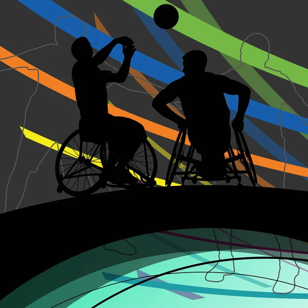 Hombres discapacitados jugadores de baloncesto en silla de ruedas deporte detallado c — Vector de stock