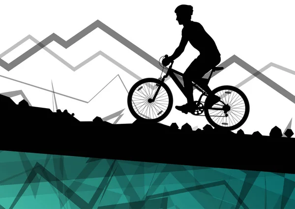 Men cyclist bicycle rider sport silhouette in mountain wild natu — Stock Vector