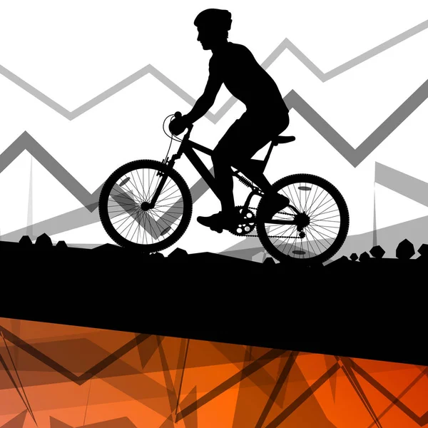 Men cyclist bicycle rider sport silhouette in mountain wild natu — Stock Vector