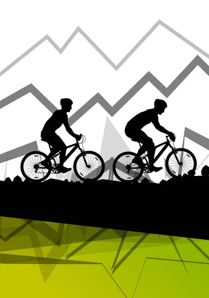 Erkekler bisikletçi bisiklet binici spor siluet dağ vahşi natu içinde — Stok Vektör