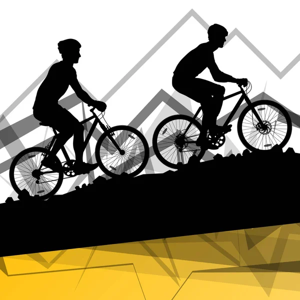 Erkekler bisikletçi bisiklet binici spor siluet dağ vahşi natu içinde — Stok Vektör