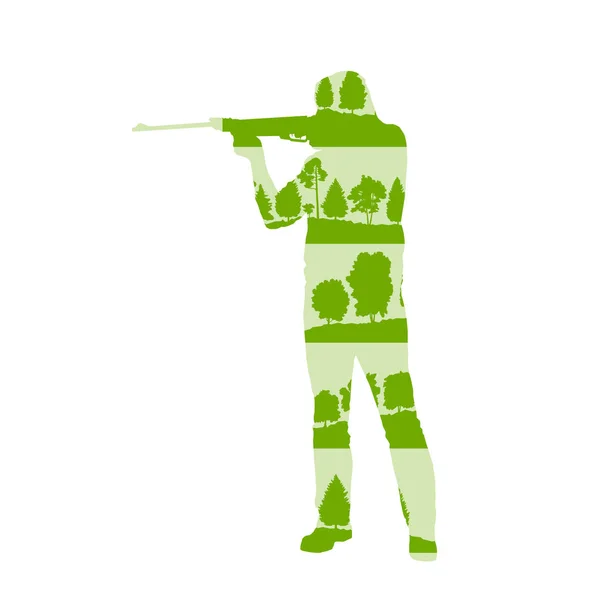 Jäger-Silhouette mit Gewehrvektor-Hintergrundkonzept aus f — Stockvektor