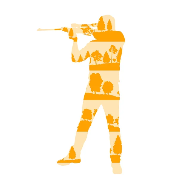 Hunter silhouette with rifle vector background concept made of f — Stock Vector