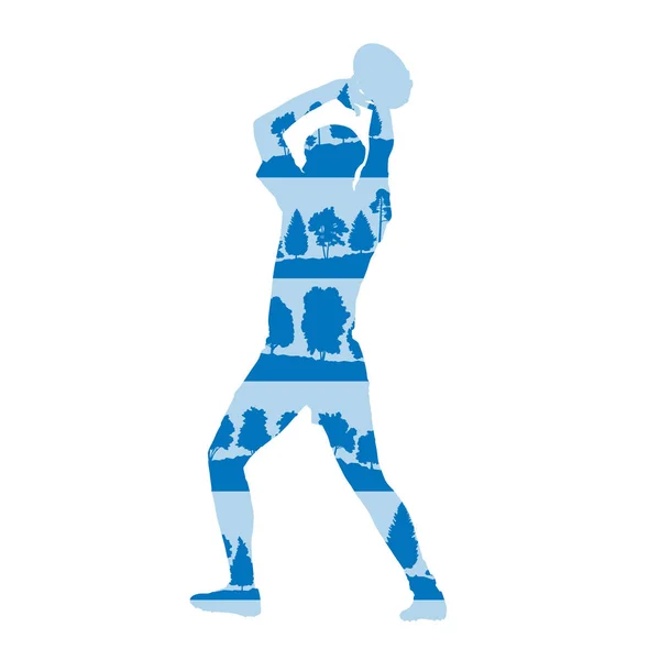 Rugby speler silhouet vector abstracte achtergrond gemaakt van fores — Stockvector