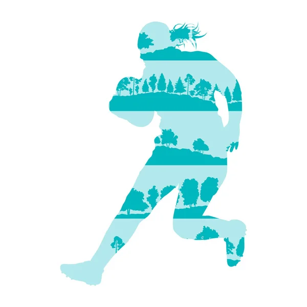 Rugby femme joueur sport actif vecteur arrière-plan illustration c — Image vectorielle