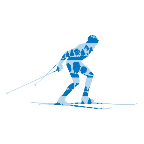 Cross country skiing man vector background abstract concept made — Stock Vector