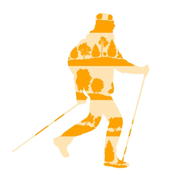 ハイキングやノルディックウォー キング歩行ベクトル背景作った概念の前部 — ストックベクタ