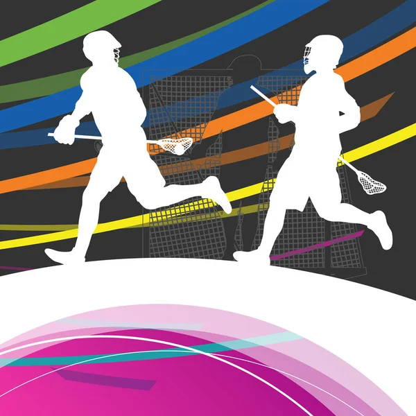 Men active sport lacrosse players silhouettes abstract backgroun — Stock Vector