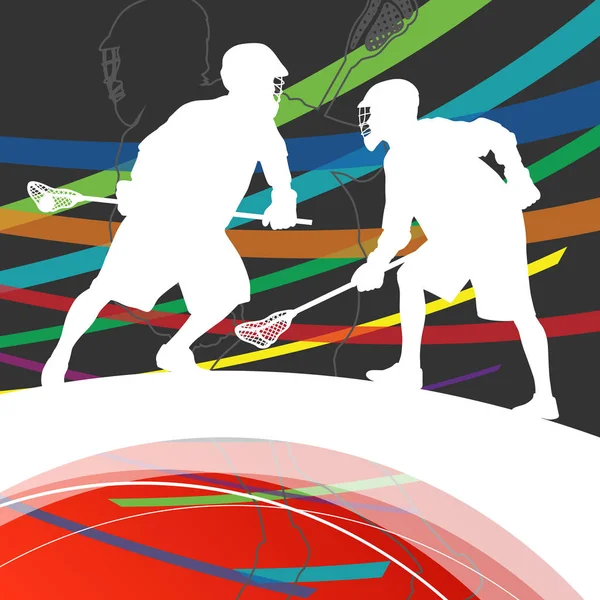 A férfiak aktív sport lacrosse játékosok sziluettek absztrakt háttér mintázata — Stock Vector