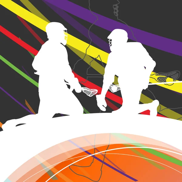 Mannen actieve sport lacrosse spelers silhouetten abstract pagina — Stockvector