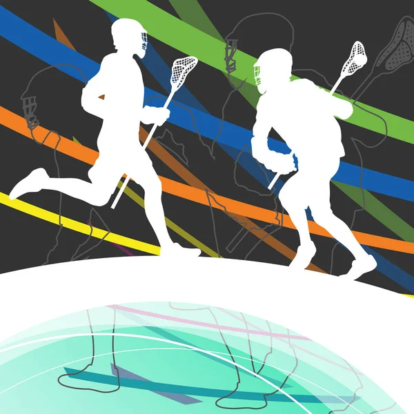Men active sport lacrosse players silhouettes abstract backgroun — Stock Vector