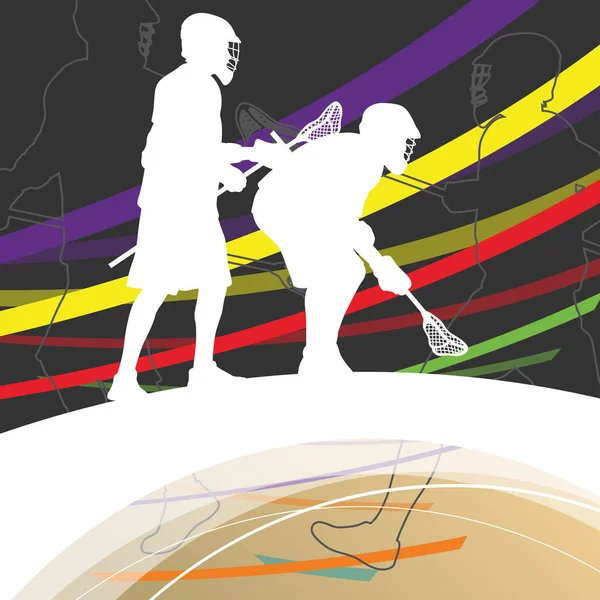男子活跃的运动长曲棍球球员剪影抽象背景 — 图库矢量图片