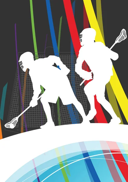 Men active sport lacrosse players silhouettes abstract backgroun — Stock Vector