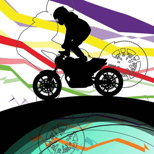 Sport motorbike riders and motorcycles silhouettes abstract illu — Stock Vector