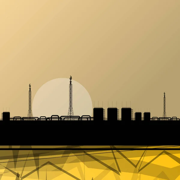 Refinería de petróleo o extracción de hidrógeno paisaje industrial de fábrica — Vector de stock