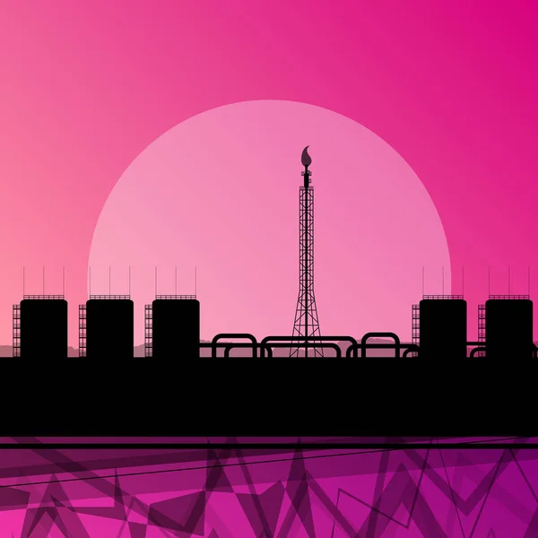 Refinería de petróleo o extracción de hidrógeno paisaje industrial de fábrica — Vector de stock