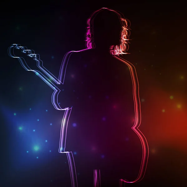 Rock guitarrista vector neon fundo — Vetor de Stock