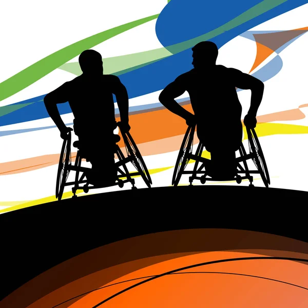 Hombres en silla de ruedas discapacitados salud médica silueta abstracta — Vector de stock
