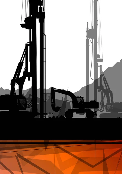 Construction site excavator tractors hydraulic pile drilling mac — Stock Vector