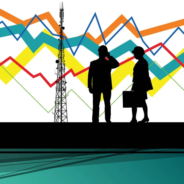 Grafik data ekonomi dan insinyur siluet dan ponsel - Stok Vektor