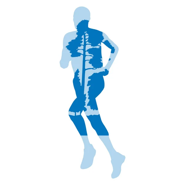 Abstraktní vektor běžec s lesní strom fragmenty samostatný — Stockový vektor