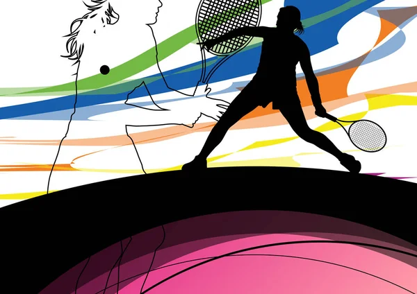 Joueurs de tennis silhouettes sportives actives vecteur abstrait backgrou — Image vectorielle