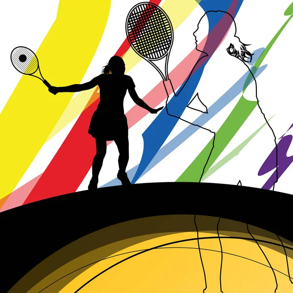 Теннисисты силуэты активных видов спорта — стоковый вектор