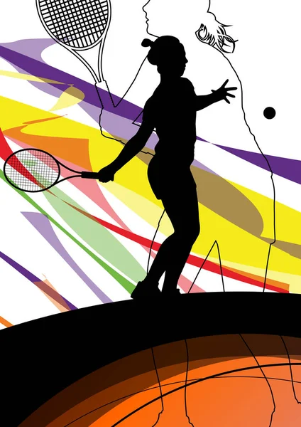 Tennis players active sport silhouettes vector abstract backgrou — Stock Vector