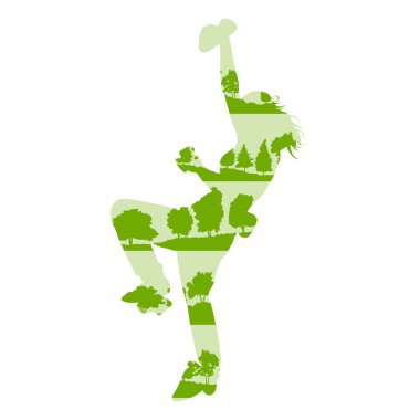 Orman ağacı yapılan kadın rock tırmanma vektör arka plan kavramı