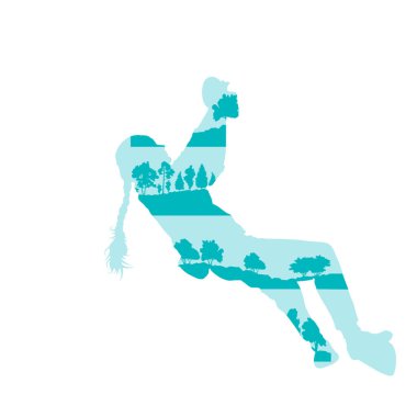 Orman ağacı yapılan kadın rock tırmanma vektör arka plan kavramı