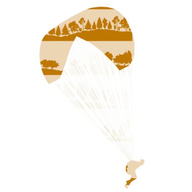 Orman ağaçları fragme yapılan Yamaçparaşütü vektör arka plan kavramı