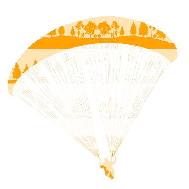Orman ağaçları fragme yapılan Yamaçparaşütü vektör arka plan kavramı