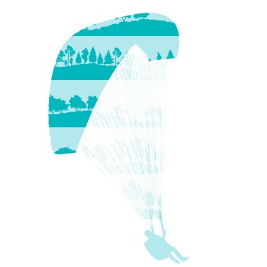 Orman ağaçları fragme yapılan Yamaçparaşütü vektör arka plan kavramı