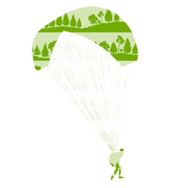 Orman ağaçları fragme yapılan Yamaçparaşütü vektör arka plan kavramı