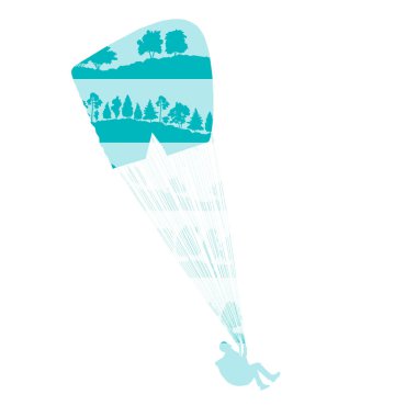 Orman ağaçları fragme yapılan Yamaçparaşütü vektör arka plan kavramı